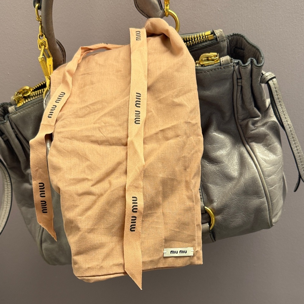 Miu Miu Taupe Leather Satchel with Gold Accents - Picture 3 of 3